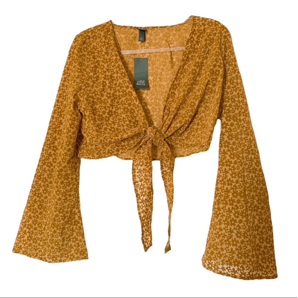 Bell long sleeve tie front cropped top by wild fable